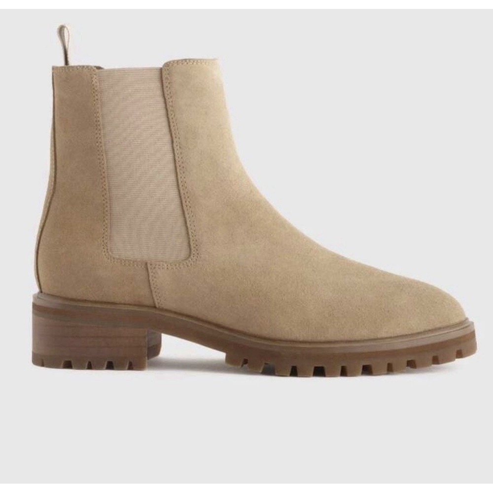 Quince Suede Chelsea Boots Desert Tan Lug Sole Ankle Boot Womens 6 New In Box
